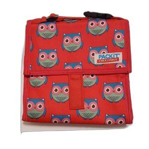 Packit Freezable Lunch Bag Tote pink with colorful owl print Preowned